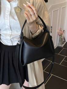 Women's Handbag, Fashion Minimalist Business Casual Tote Bag, Elegant Shoulder Bag, Black Bucket Bag - Black - View 5