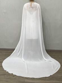 1 pieza Capa/Chal nupcial blanco largo y simple de gasa desmontable, accesorio para sesión de fotos, ropa de otoño para mujer - Multicolor - Ver 3