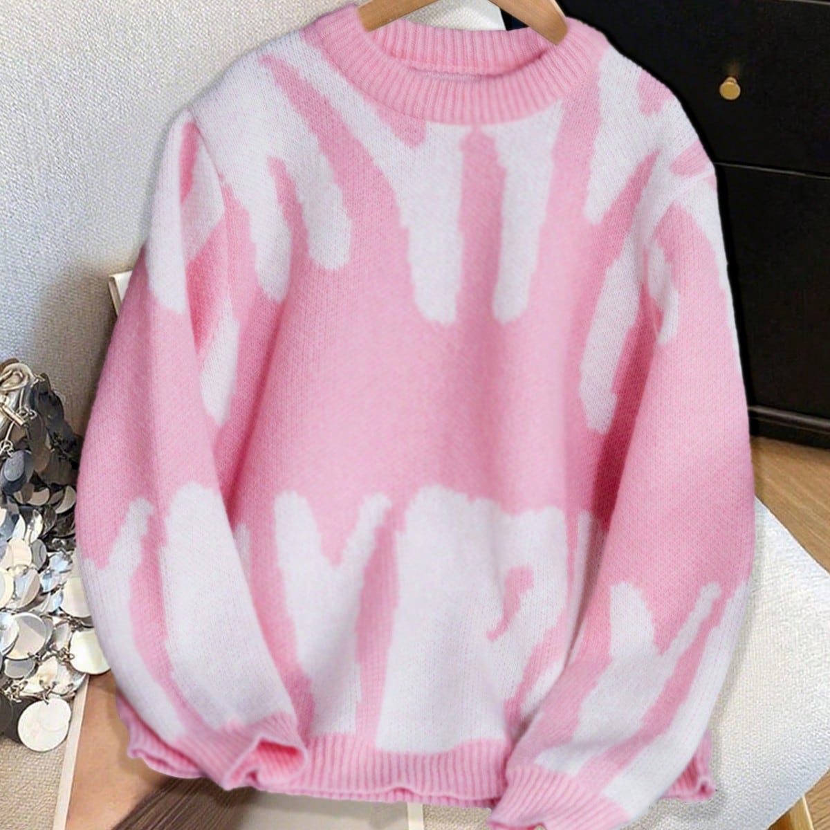 Pieza Suéter de punto elegante y casual de uso diario y escolar para adolescentes y niñas, con diseño de bloques de color, cómodo, para primavera,