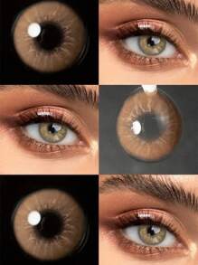 Lentes de color marrón Lalens NUEVO 1 par de pupilas verdes coloreadas para ojos Lentes de moda natural Estilo coreano Lentes de contacto de color Marrón para maquillaje de belleza Lentes de contacto de 14.2 mm