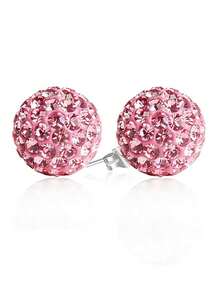 1 Pair 925 Sterling Silver Shiny Ball Stud Earrings, 8mm, Suitable For Daily Wear - Baby Pink - View 6