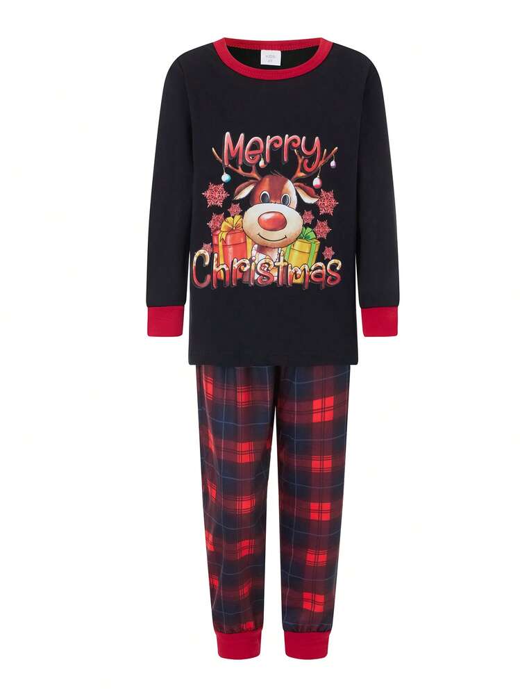 Family Matching Christmas Pajama Set, Reindeer Print Long Sleeve Tops Plaid Elastic Waist Pants For Fall Winter - Mixed Colors - View 2