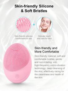 Electric Soft Silicone Tooth Facial Cleanser, Facial Cleansing Brush,  Vibration Facial Cleansing Brush, For Deep Cleansing, Gentle Exfoliation And Massage - Pink - View 6
