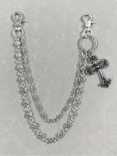 Catena per pantaloni, catena per portafoglio, catena vintage, catena a doppio strato, stile hip hop punk, catena per jeans, catena per tasche, portachiavi da uomo, accessori autunno-inverno, costumi di Ognissanti, adatto per adolescenti, giovani, uomini, casual, all'aperto, atletica, vacanze, regali di laurea, compleanni, uso quotidiano