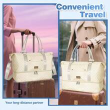 LLNYFL Travel Duffle Bag, Luggage Bag With Shoe Compartment And Toiletry Bag, Weekend Overnight Fitness Bag Weekender Bags For Women(Beige) - 米色 - 查看 5