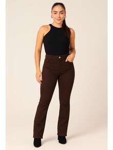 Flare Jeans Long High Waist Simple Casual Denim Zipper Pocket Button Evening Holiday Daily Autumn Winter - 咖啡棕 - 查看 1