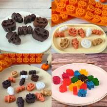 1pc Halloween Silicone Chocolate Moulds, 18 Cavity Pumpkin, Cat, Ghost, Bat, Skull, Tombstone Shapes Baking Molds For DIY Fondant, Chocolate, Candy, Jelly, Pastry Cake Decorating Tools, Soap, Candle Mold