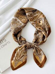 1 Brown Cashew Nut Seaside Vacation Silk Scarf For Women, 70cm Small Square Scarf, Daily Casual Headscarf, Decorative Scarf, Hair Bandana Scarf,Christmas, Valentine's Day