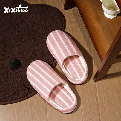 XIXITIAO 1双男女通用复古宽条纹拖鞋，软底室内家居鞋，静音、透气、舒适、时尚，适合所有季节