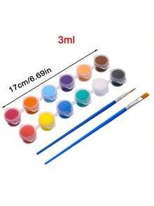 2ml 6色丙烯颜料套装（含画笔），3ml 12色6件套学生美术绘画和着色用品（含画笔），适用于画布、岩石、风筝、扇子、木材、石材、玻璃、陶瓷、织物、DIY工艺品、复活节、儿童节、万圣节、圣诞节礼物 - 彩色 - 查看 19