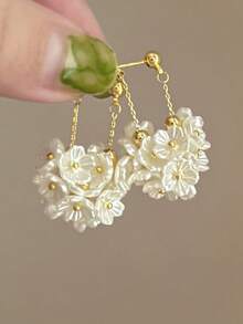 1 对金属链花长流苏耳环，个性化时尚优雅耳环，适合女士和女孩，适合旅行、婚礼、派对、生日、圣诞礼物 - 金色 - 查看 1