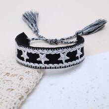 1pc Star Decor Handmade Braided Bracelet, Creative Embroidery Design, Suitable For Party, Beach, Travel, Gift For Friends, Family, Classmates - Black - View 5