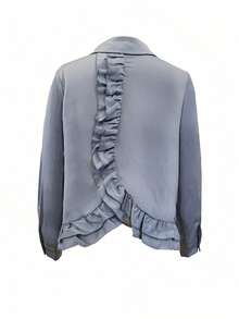 Women's Long Sleeve Ruffle Trim Unique French Style Elegant Blouse