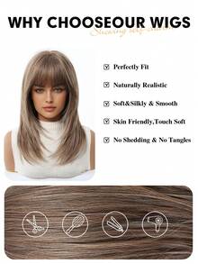 18 Inch Brown Layered Wig For Women Long Straight Wigs With Curtain Bangs, Synthetic High Density Heat Resistant Hair Wig For Daily Party,Natural Sexy Simple Casual Sports Preppy Cosplay Heat Resistant Fake Hair Or Holiday Party Everyday Wear,Halloween Christmas Gifts, Gifts For Girlfriends,Gifts For Girlfriends - 棕色 - 查看 7