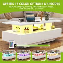 Coffee Table With Storage, High Glossy 16 Colour Adjustable LED, Open Display Shelf & 4 Drawers, White - White - View 5