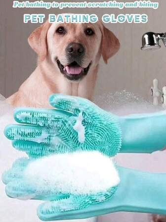 1 Pair Of Pet Grooming Gloves - Gentle Dog Bathing And Shampooing Brush - Five-Finger Massage Gloves, Enhanced Five-Finger Design - Efficient Hair Removal Gloves For Dogs, Cats, Rabbits And Horses