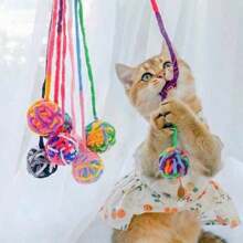 1pcs Cat Toy Wool Rainbow Ball Braided Ball With Tail Teasing Cat Pet Toy Wool Ball Contains Beads Sounding Ball