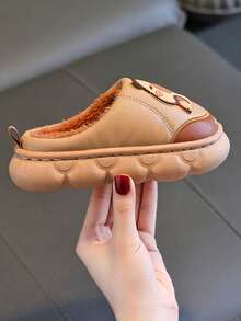 1 Pair Children's Slippers, Plush Indoor Home Slippers For Boys And Girls, Autumn/Winter - Coffee Brown - View 7