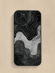 1pc New Creative Black Wave Pattern Phone Case Compatible With IPhone 16 Pro Max, 11/12/13/14 Plus, XR/7/8 Plus/15 Pro Max, Also Compatible With Samsung Series - Black - View 3