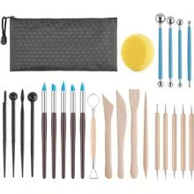 25pcs Air-Dry Clay Modeling Tool Kit Set, Suitable For Adults, Ceramic Polymer Clay Sculpting Pottery Tools, Pottery Crafts, Embellishment, Baking, Carving, Painting, Shaping, Molding