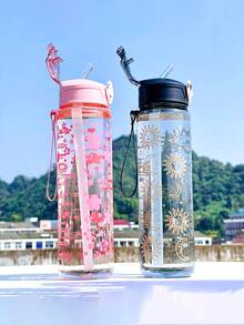 1pc Boy And Girl Summer Water Bottle Cartoon Flower Pattern, Kindergarten Cartoon Cute Sports Water Bottle - 800ml, Straw Cup, With Handle, Leak-Proof, Shock-Proof, Portable - Suitable For Travel, Outdoor Activities, Student Use - Perfect Children's Day And Graduation Season, The Best Gift For Children