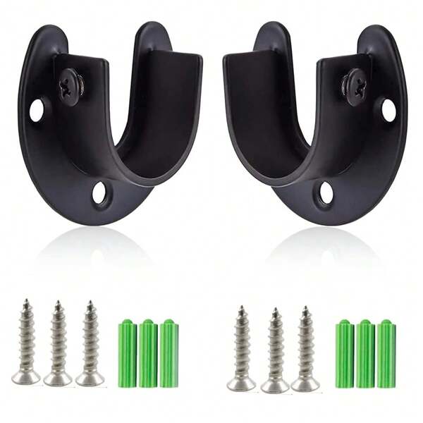 2 piezas Soportes de pared de acero inoxidable de alta resistencia - Soportes de brida montados en la pared para gabinetes y armarios, sin necesidad de perforar, barra de ducha de tensión | Diseño minimalista | Estructura duradera