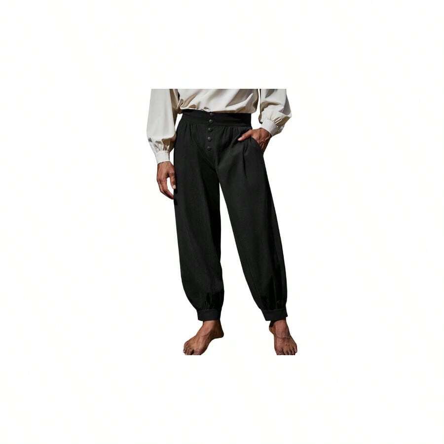 Mens Medieval Pirate Pants Renaissance Viking Knicker Colonial Halloween Cotton Gothic Costume Trousers - 白色 - 查看 1