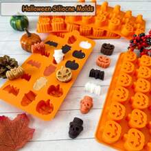 1pc Halloween Silicone Chocolate Moulds, 18 Cavity Pumpkin, Cat, Ghost, Bat, Skull, Tombstone Shapes Baking Molds For DIY Fondant, Chocolate, Candy, Jelly, Pastry Cake Decorating Tools, Soap, Candle Mold