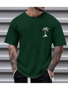 Men's Oversized Coconut Tree T-Shirt 100% Cotton From S To Plus Size G3 - Dark Green - View 1