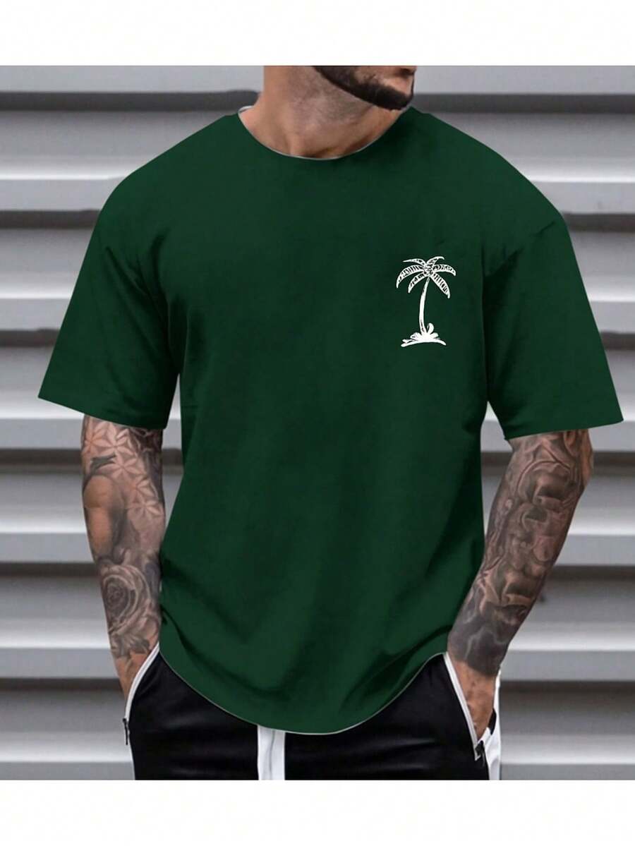 Men's Oversized Coconut Tree T-Shirt 100% Cotton From S To Plus Size G3 - Dark Green - View 1
