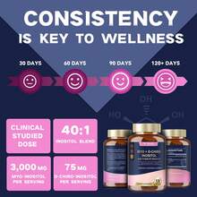 TOTARIA Inositol Supplement - Myo-Inositol & D-Chiro Inositol Capules Plus Vitamin D3, Folate, Ideal 40:1 Ratio - Hormonal Balance For Women & Ovarian* Support, 120 Caps - unflavored - 查看 7