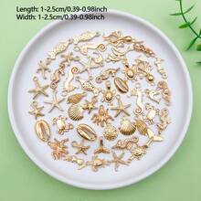 50 件随机混合 KC 金色海洋生物海星饰品散装夏季珠宝项链耳环手链制作 DIY 工艺配件 - 金色 - 查看 4