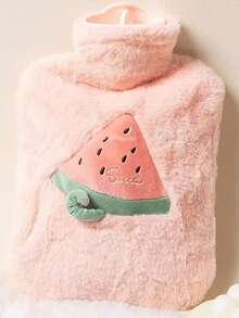 1pc Unisex Cartoon Fruit Pattern Flocked Large Capacity Hot Water Bottle, Refillable, Anti-Explosion, Anti-Leakage, Detachable, Warm Hand Warmer, Suitable For Winter Outdoor Camping, Travel, Home, Office, School, Dorm, Daily Use - Multicolor - View 6