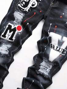 Teen Boy Fashion Distressed Applique Denim Jeans