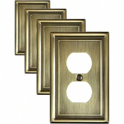 4-Pack Duplex Wall Plate, Decorative Antique Brass Outlet Covers, Metal Electrical Outlet Cover Plates, 1-Gang, Midsize