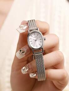 LIANDU Vintage Silver-Tone Women's Quartz Watch - Chic Oval Stainless Steel Bracelet With Analog Display, Perfect For Everyday Wear, Birthday Gifts, Parties, Holiday Gatherings, And As The Ideal Gift For Yourself Or Friends - 銀色 - 查看 2