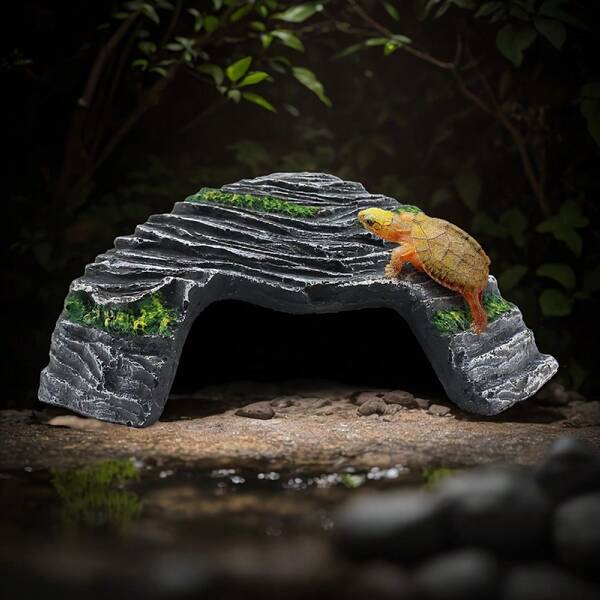 1pc Resin Triangular Corner Amphibious Animal Hideaway Cave, Turtle Basking Platform, Aquarium Decor Ornament