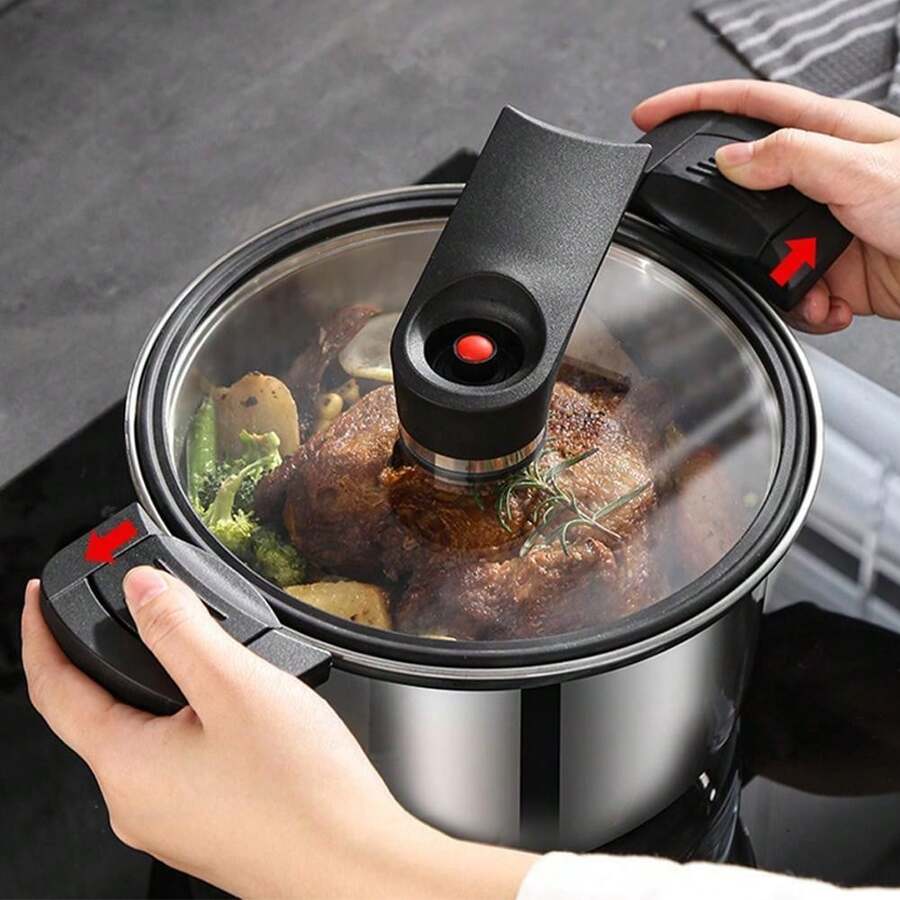 Stainless Steel Micro Pressure Cooker, 24cm Mini Pressure Cooker With Clear Lid & Handles, Pressure Cooker For Gas Stove, Induction Electric Stoves, Kitchen Cookware Pots - Silver-24 cm - View 1