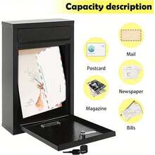 Trintion Letter Box 32 X 21.5 X 8.5cm Post Box Wall Mounted Steel Mail Box Parcel Delivery Box Lockable Letter Weatherproof Post Box With 2 Keys Stylish Letterbox For Keep Your Mail (Black) - 黑色 - 查看 4