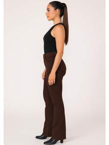 Flare Jeans Long High Waist Simple Casual Denim Zipper Pocket Button Evening Holiday Daily Autumn Winter - 咖啡棕 - 查看 4