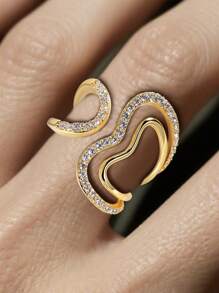 1PC Minimalist Fashion Asymmetric Line Double Layers Heart Ring,Gold Creative Geometric Hollow Out Adjustable Ring,Summer Beach Vacation Glamour Accessory,Elegant Jewelry Gift,Valentine's Day Gift For Everyday,Dating,Party,Holiday,Wedding.