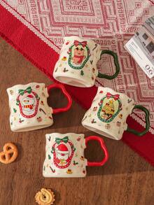 1 Piece, Christmas Theme, Ceramic Mug, Large Capacity Of 330ml, Suitable For Gifting To Friends, Lovers And Parents, Portable, Machine-Washable, High-Quality, Ceramic Craftsmanship, Reusable - Multicolor - View 4