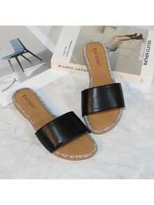 Women's Glitter Shiny Slide Sandals Sparkle Fancy Flat Slippers Slip-On Jeweled Shoes  BINGO-2 - màu đen - Xem 5