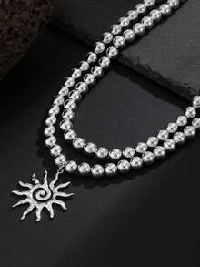 2pcs/Set Sunflower Pendant Beaded Double-Layer Necklace Set, Fashionable & Versatile For Men - Sunflower - View 7