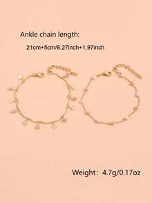 2 pezzi/set Cavigliera minimalista alla moda con finta perla, stella e cristallo per donna, adatta per outfit quotidiani e vacanze in spiaggia (quantità casuale di perle, stelle e cristalli)