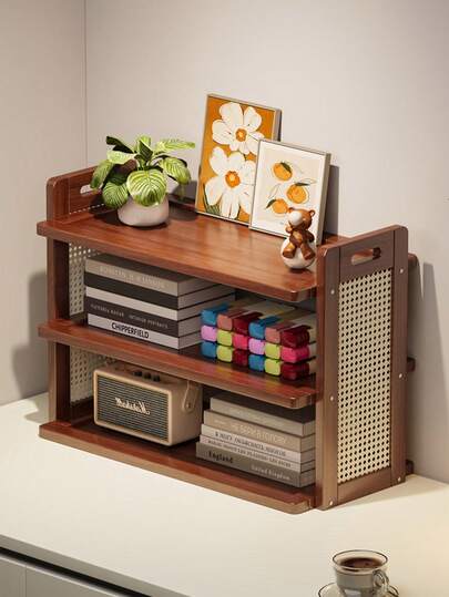 3-Tier Nanmu Bamboo Plastic Rattan Storage Rack Organizer, 3-Tier Desk, Cup Rack, And Counter Storage Rack, Suitable For Home, Kitchen, And Office Use, Ideal For Storing Miscellaneous Items And Decorative Items, Kitchen Storage Solution | Decorative Shelf | Nanmu Bamboo Structure, Shelf Decoration