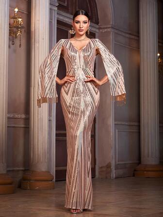 Women's Elegant Woven Fabric Sequin Patchwork