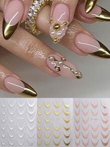14 Color French Nail Stickers Cute Colorful French Nails Gold And Silver Metal Y2K French Charm Nail Art Decoration Nail Stickers Self-Adhesive Nail Stickers DIY Nail Art Supplies (2pcs/3pcs/6pcs/14pcs) - Multicolor - View 19