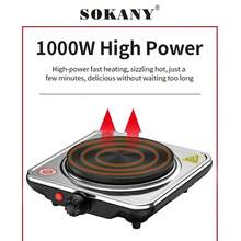 SOKANY SOKANY Electric Stove, Electromagnetic Stove Table, Portable Cooking Electric Heating Plate, 1000W High Power, 5-Speed Temperature Control, Stainless Steel Surface, Heating Indicator Light, Built-IN Temperature Control, Overheating Protection.Suitable For All Cookware, Very Suitable For RV/Family/Camping/Apartment/Laboratory