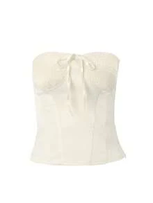 Women's Smocked Tube Tops Summer Fashionable Solid Color Off Shoulder Sleeveless Slim Fit Shirt - 香檳色 - 查看 7